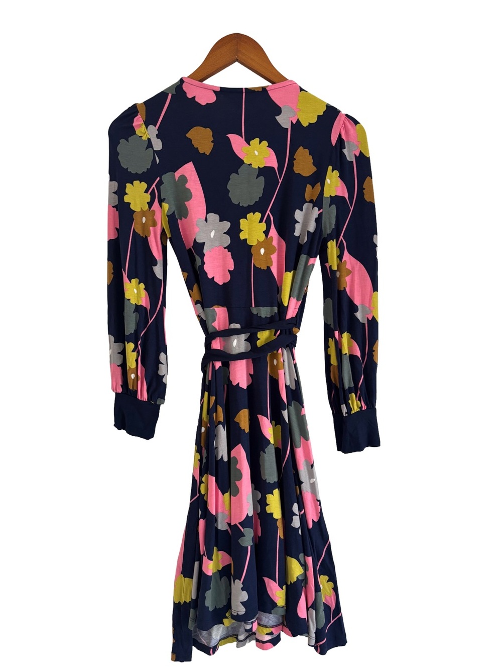 Boden Navy Floral Wrap Dress with Pink & Yellow Blooms size 6 - Picture 5 of 8